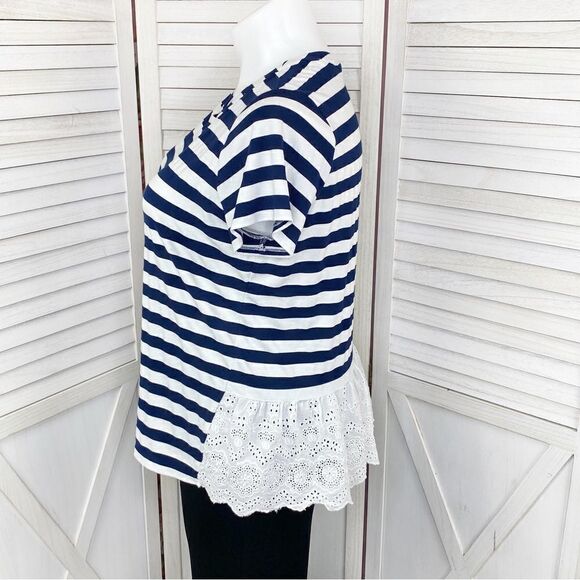Skies Are Blue Michelle Striped Eyelet Hem Shirt Top Blue White XL - Picture 3 of 12